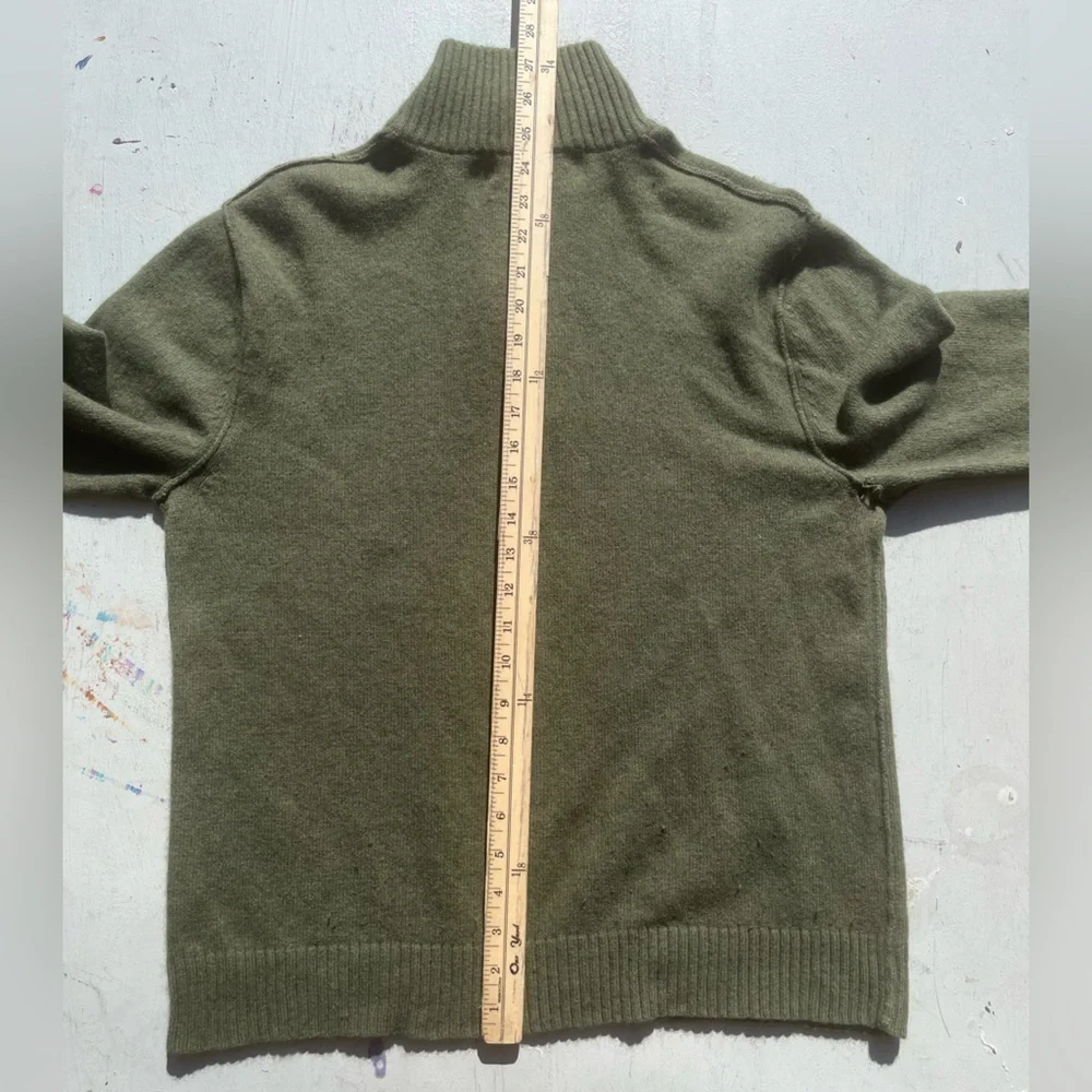 Men's Banana Republic Sweater Green Solid L Preppy Luxury Cashmere Zip HOLE City